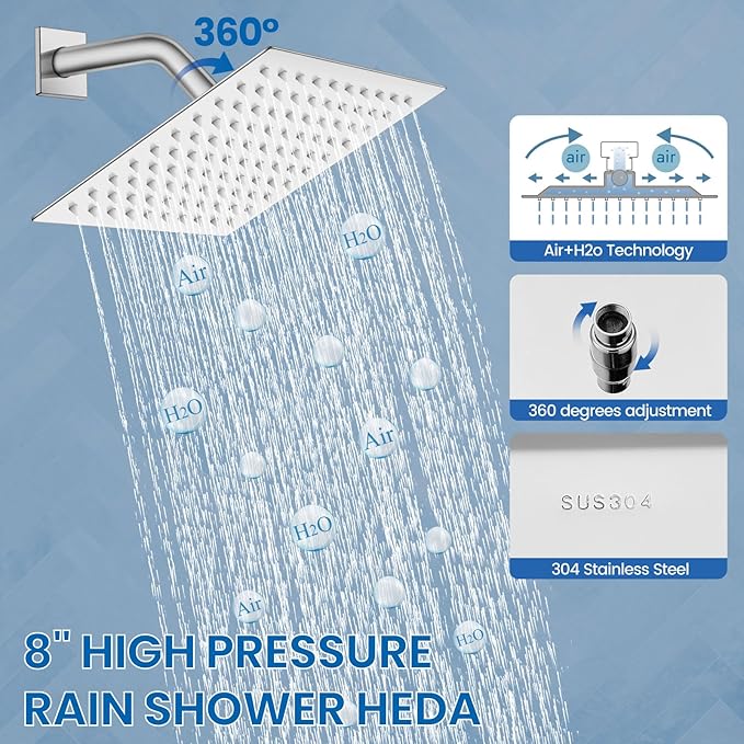 Airuida Shower Faucet Set Bathroom Rain Shower System SUS304 Stainless Steel Single Handle With Male Threads Rough-in Valve Shower Trim Kit 8 Inch Wall Mount Shower Head Chrome Polish