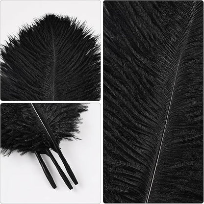 THARAHT Black Ostrich Feathers 24pcs Natural Bulk 10-12Inch 25cm-30cm for Crafts Wedding Party Centerpieces Halloween and Home Decoration Feathers
