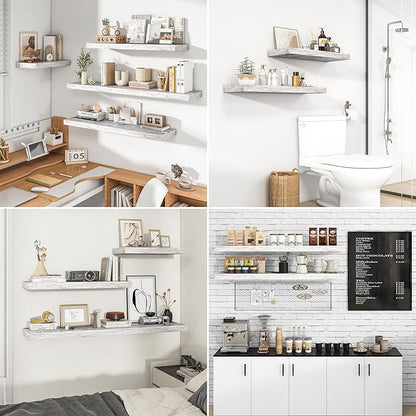 RICHFOCUS 55Inch Floating Shelves for Wall 2 Pack Shelves for Bedroom|Kitchen|Bathroom Wall Mounted Rustic Distressed Wood Floating Shelf with Invisible Brackets for Books|Storage|Decor, Rustic