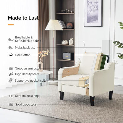 VINGLI Mid Century Modern Accent Chairs Set of 2, Comfy Armchair Chenille Sofa Upholstered Side Reading Chair for Living Room, Bedroom, Play Room, Apartment, Office