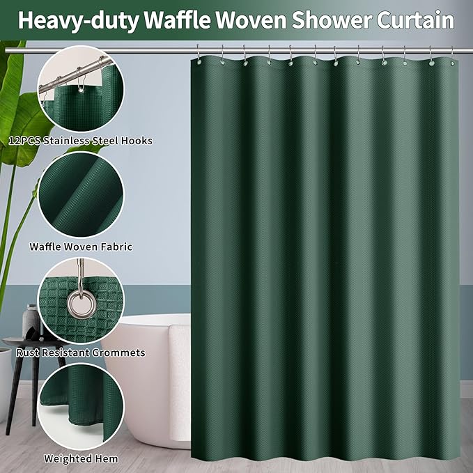 24 PCS Dark Green Bathroom Accessories Set with Shower Curtain and Rugs, Bathroom Sets with Extra Soft and Absorbent Bath Rugs Shower Curtain Bathroom Accessory for Bath