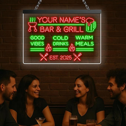 BBQ Neon Sign Custom Bar and Grill Sign Patio LED Lights Personalized Backyard Bar Signs for Men Outdoor Lighted Patio Acrylic Table Grilling Kitchen Home Garden Wall Decor