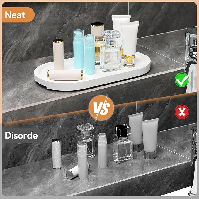 Bamboo Vanity Tray 11.4x6.2 inches, Decorative Vanity Tray for Bathroom Countertop Toilet Tank Farmhouse, White