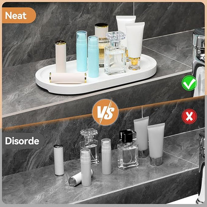 Bamboo Vanity Tray 11.4x6.2 inches, Decorative Vanity Tray for Bathroom Countertop Toilet Tank Farmhouse, White