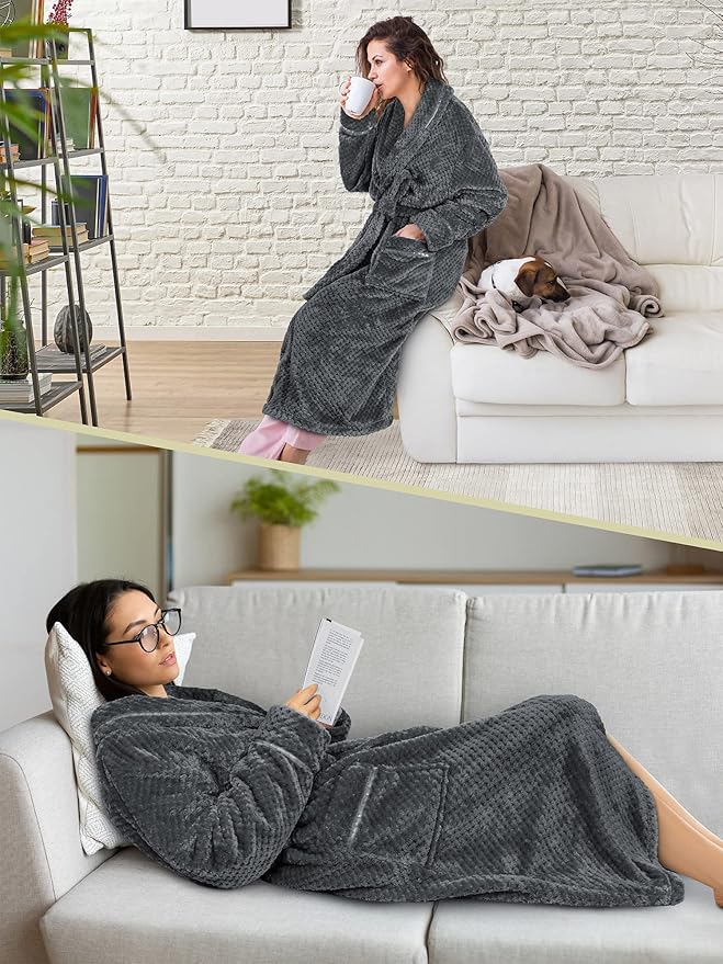 PAVILIA Women Plush Fleece Robe, Soft Textured Bathrobe, Lady Cozy Spa Long Robe