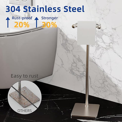 RUACQ Toilet Paper Holder Stand, Bathroom Toilet Paper Roll Holder Free Standing, Toilet Tissue Holder Stand with Post Pivoting Design, Stable Weighted Base, SUS304 Stainless Steel (Brushed Nickel)