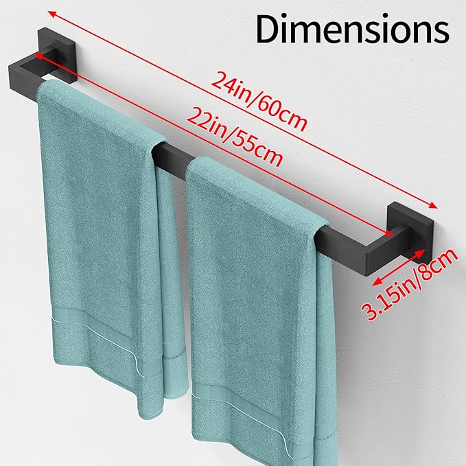 Bathroom Towel Bar,24 Inch Towel Racks for Bathroom Wall Mounted,Stainless Steel Towel Rail Hanger for Wall,Matte Black Towel Holder for Wall, Kitchen(2 Pack)