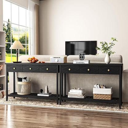 47" Console Table with 3 Drawers, Fluted Narrow Long Entryway Table with Storage Shelf, Accent Table for Entryway, Living Room, Behind Couch, Foyer, Hallway, Office