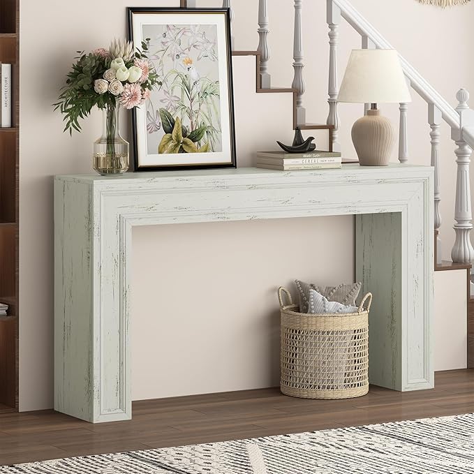 Rresyet 55 Inch Long Console Table, Sofa Table Behind Sofa, Wooden Entryway Table, Farmhouse Entryway Table for Entry, Hallway, Living Room (White)