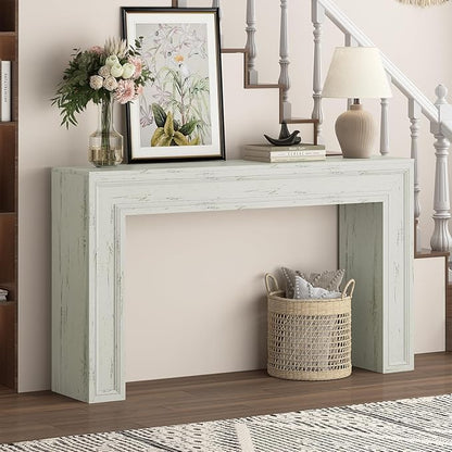 Rresyet 55 Inch Long Console Table, Sofa Table Behind Sofa, Wooden Entryway Table, Farmhouse Entryway Table for Entry, Hallway, Living Room (White)