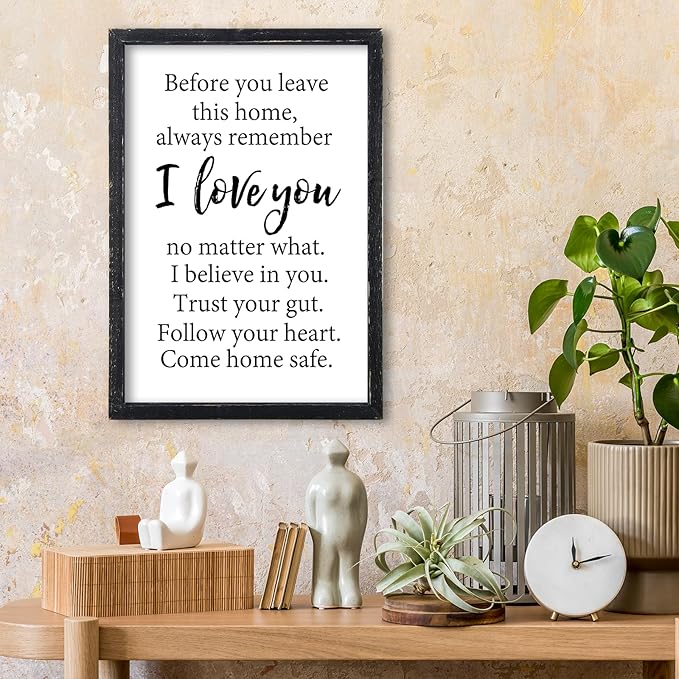 Before You Leave This Home Sign Wall Decor 16x11 Inch I Love You Inspirational Entryway Wood Framed Wall Hang Art (Black)