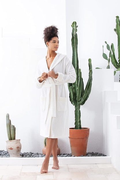 Organic Turkish Cotton Terry Hooded Kimono Bathrobe, Robe for Women