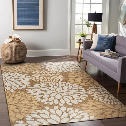 Beverly Rug Outdoor Rug 9x12 Modern Exotic Tropical Leaf Area Rugs for Indoor and Outdoor Patio Deck Porch Garden Water Resistant Washable Outside Carpet (9 x 12 Wooden)