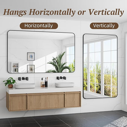 Bathroom Mirror 60" x 36", Large Rectangle Wall Mirror, Black Metal Frame Wall Mounted Mirrors for Bathroom, Vanity, Bedroom, Entryway Decor(Horizontal/Vertical)