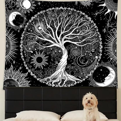 AACKart Tree of Life Tapestry for Bedroom Aesthetic Room Decor-Black and White Spiritual Tree Tapestry Wall Hanging with Sun Moon Star 78.7×59.1 inches