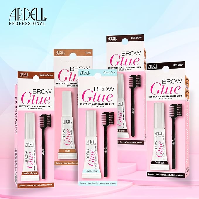 Ardell Brow Glue Soft Black with Styling Brush ?€? Instant Lamination Brow Gel for Fluffy, Defined Brows, All-Day Extreme Hold Eyebrow Gel Waterproof, 0.35 oz