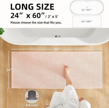 Bathroom Runner Rug, Long Bath Mat Washable Thin Quick Dry Low Pile Bathroom Runner Rugs 24 x 60 Non Slip, Pink 24"x60"