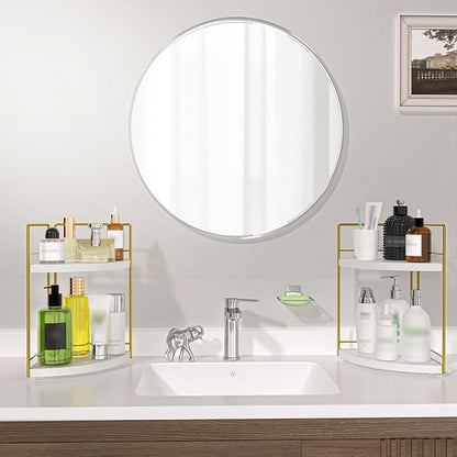 2 Pack Bathroom Counter Organizer, 2 Tier Corner Bathroom Counter Organizer Wooden Vanity Organizers for Bathroom Organizers and Kitchen Storage Dresser Decoration