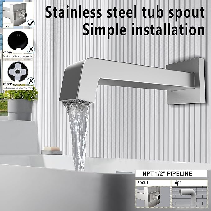 Bathtub Shower Systems, Tub and Shower Faucet Set Combo with 6 Inch Brushed Nickel Shower Faucet Set, Shower Tub Faucets Sets Complete (Valve Included)