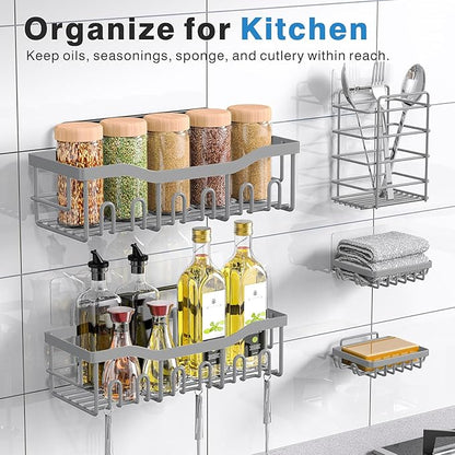 5-Pack Rustproof Stainless Steel Shower Caddy – No Drill Adhesive Bathroom Organizer with Large Capacity, Spacious Shower Shelves for Inside Shower, Kitchen & Home Decor Storage-XL Size