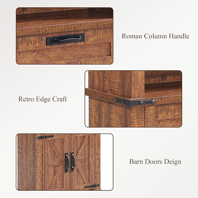 RedLemon Bookshelf with Storage Cabinet, 72" Tall Farmhouse Bookcase with Adjustable Shelves and Barn Door, 4 Tier Office Wood Bookshelf with Drawer for Library Living Room (Reclaimed Barnwood Color)