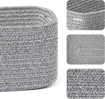 Small Storage Baskets for Organizing | Closet Organizer Bins | Shelf Toy Basket | Woven Rope Baskets | Cube Decorative Box | Shallow Basket | 13x8.5x5.1” | 3 Packs Mixed Grey