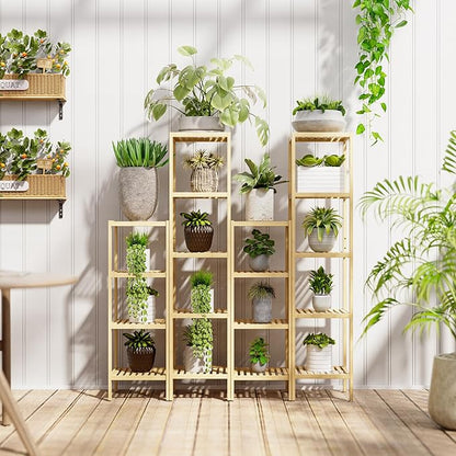 SMIBUY Bathroom Storage Shelf, 4-Tier Bamboo Rack Organizer, Multifunctional Shelving Unit for Living Room Bedroom Kitchen (Natural)