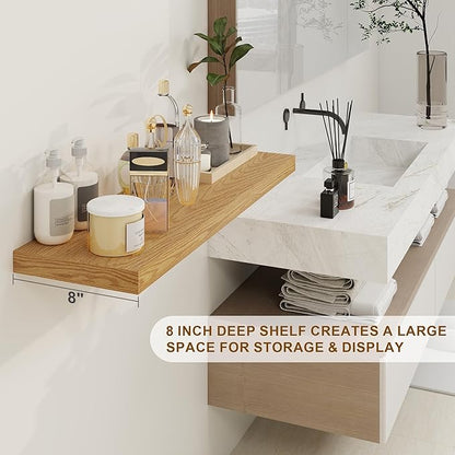 30 Inch Floating Shelves, Rustic Floating Wall Shelves 8 Inch Deep, 30 x 8 Floating Shelves for Home Decor, Deep Display & Storage Shelves for Kitchen, Bathroom, Living Room, Oak Color, Set of 2