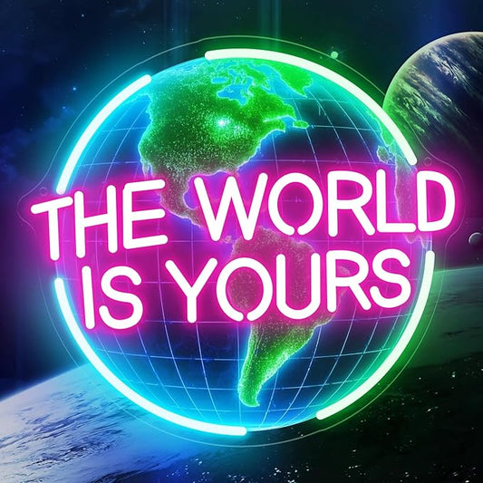 The World Is Yours Neon Sign for Wall Decor, Earth Neon Light with Dimmer, for Man Cave Boy Room Decor, Gift for Man Boyfriend, Decoration USB Powered with Switch
