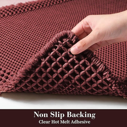 RESARE Waffle Bathroom Runner Rugs, Super Absorbent Bath Mat Non Slip Washable Quick Dry, Upgraded Ultra Soft Boho Bath Rugs with Tassels for Hallway Bedroom Laundry Room, 2'x4'(24"x48"), Dark Red