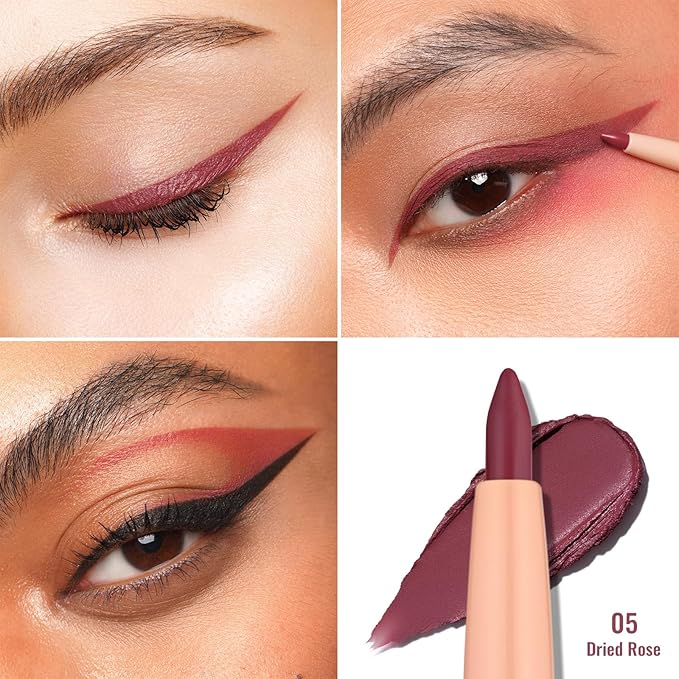 Oulac Rose Retractable Eyeliner Pencil 2in1 Waterproof Makeup Pen for Eye Liner and Lip Liners, Smooth and Creamy, Long Lasting Matte Finish, Vegan & Cruelty-Free, 05 Dried Rose