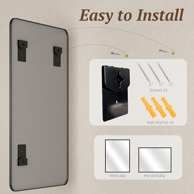 Bathroom Mirror 55" x 30", Large Rectangle Wall Mirror, Black Metal Frame Wall Mounted Mirrors for Bathroom, Vanity, Bedroom, Entryway Decor(Horizontal/Vertical)