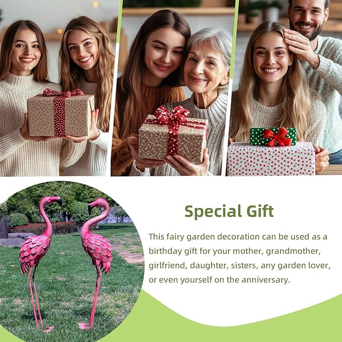 YOUKI Metal Yard Art Flamingo Decor Pink Flamingos for Yard Garden Statues Red Flamingo Yard Art Outdoor Sculptures for Outside Home Patio Lawn Ornaments Backyard Decor, Set of 2