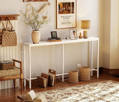 SUPERJARE 70 Inch Console Table with Outlet, Sofa Table with Charging Station, Narrow Entryway Table, Skinny Hallway Table, Behind Couch Table, for Living Room, White