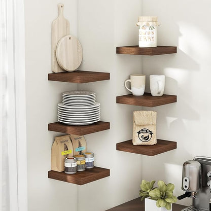 8 Inch Square Floating Shelves for Wall 3 Pack, 8"D Wood Grain Bathroom Shelves with Invisible Brackets, Easy Install Engineered Wood Storage Shelves for Kitchen, Living Room, Bedroom, Walnut Finish