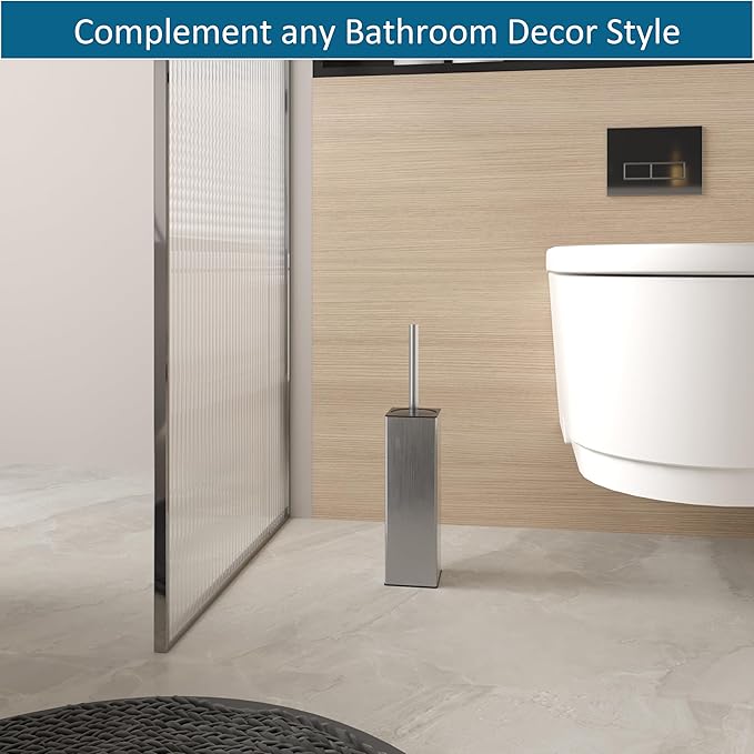 BVL Toilet Brush and Holder Set Brushed Nickel Toilet Bowl Cleaner Brush Freestanding for Bathroom