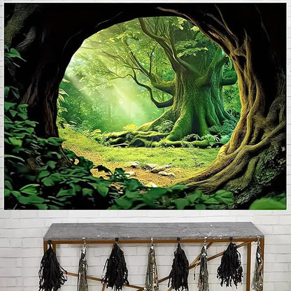 FENDROM Tree Cave Tapestry,Misty Forest Fairy Tale Wall Hanging Natural Jungle Sunshine Through Scenery Aesthetic tapestries for Living Room Bedroom Office Spring Decoration