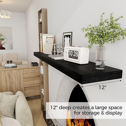 Black Floating Shelves 55 Inch Long, 12 Inch Deep Floating Shelves for Wall, 55 x 9 Large Floating Shelf for Fireplace Mantel, 2" Thicked Wall Shelves for Living Room, Bedroom Storage, 1 Pack