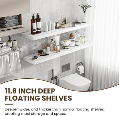 55 Inch Floating Shelves, 12 Inch Deep Floating Shelves for Wall, Floating Shelf with Invisible Brackets, 55 Inch Wide x 12 Inch Deep Wall Shelves for Bathroom, Bedroom, Living Room,1 Pack,White