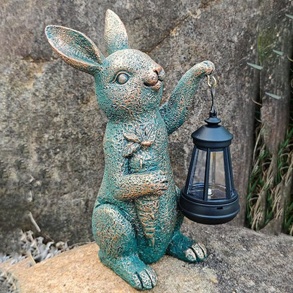 Solar Garden Statues -Rabbit Lantern Outdoor Handmade Resin Statue with LED Light, Cute Carrot Holder for Patio, Yard, Gift Ideas (rabbit2)