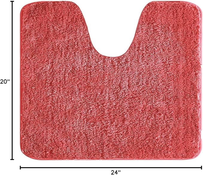 Suchtale Contour Rug Non Slip Bath Mat Water Absorbent Soft Microfiber Shaggy Bath Mat Machine Washable Thick Plush U Shape Toilet Rug (20 x 24, Living Coral)