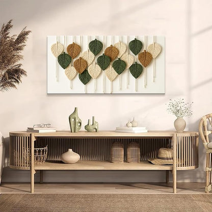 Boho Wall Art Chic Home Wall Art Modern Multicolor Leaves Feather Canvas Wall Art Decor For Living Room Bedroom Apartment Kitchen 24"W X 48"L Ready To Hanging