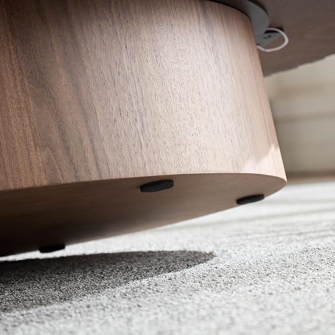 Oval Coffee Table for Living Room, Modern Fluted Coffee Tables with Pedestal Base, Handcrafted Centre Tea Tables Easy Assembly-43.7" Walnut