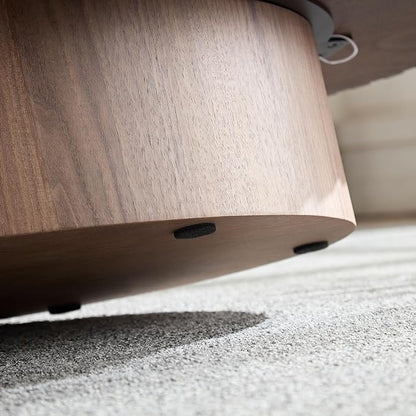 Oval Coffee Table for Living Room, Modern Fluted Coffee Tables with Pedestal Base, Handcrafted Centre Tea Tables Easy Assembly-43.7" Walnut