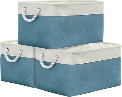 TheWarmHome Storage Baskets for Organizing - Extra Large 3 Pack 17x14x10 inch Storage Bins for Shelves Closet Nursery Bathroom Bedroom Baby Clothes Dog Toy Home Organization (White & Green)