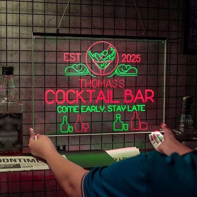 Personalized Bar Signs with Your Name for home wall light up with personalized pub name, man cave accessories, beer themed neon customizable lighted sign