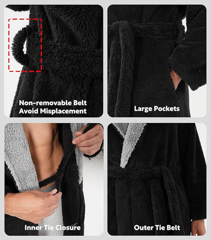 DAVID ARCHY Men's Soft Fleece Plush Robe Full Length Long Bathrobe