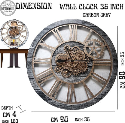 The Gears Clock 36'' Inch Real Moving Gear Wall Clock Vintage Industrial Oversized Rustic Farmhouse (Vintage Carbon Grey and Bronze)