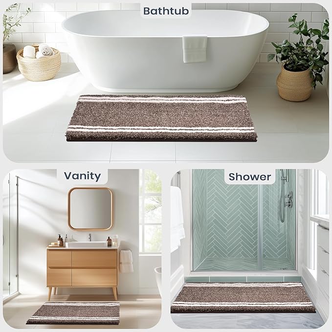 PURRUGS Bathroom Rug Non-Slip Machine Washable 30" x 46", Super Absorbent and Quick Dry Shaggy Microfiber Bath Mat, Extra Soft and Plush Bath Rug for Bathtub, Shower and Sink, Brown