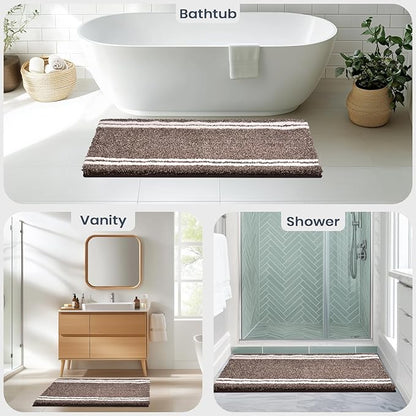 PURRUGS Bathroom Rug Non-Slip Machine Washable 24" x 36", Super Absorbent and Quick Dry Shaggy Microfiber Bath Mat, Extra Soft and Plush Bath Rug for Bathtub, Shower and Sink, Brown